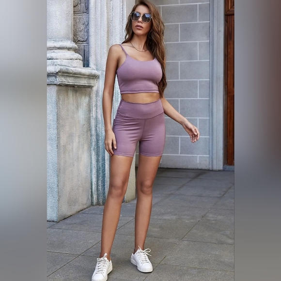 High Rise Wide Waistband Athletic Back Pocket Yoga Activewear Biker Shorts - Picture 6 of 10